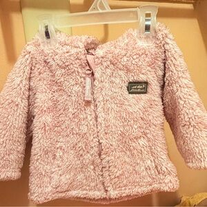 Eddie Bauer Pink Fleece Hooded Jacket with bear ears! 6-9 month.
